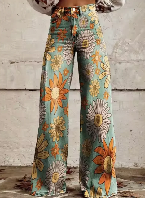 Anzhela - Wide Trousers with Colorful Print