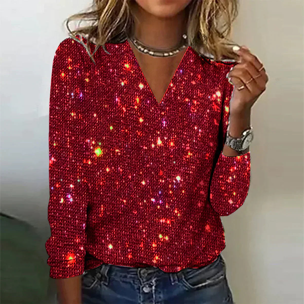 Priscilla - Sparkling V-neck Sweater