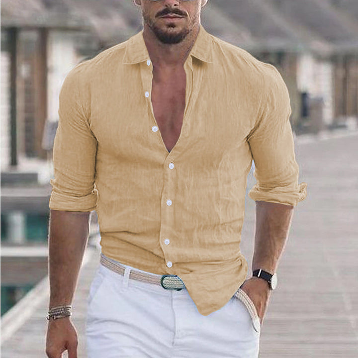 Men's Linen Shirt with Turn-down Collar - Dino