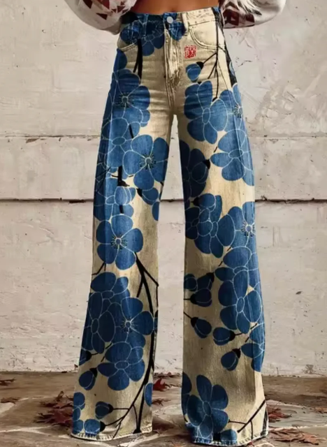 Anzhela - Wide Trousers with Colorful Print