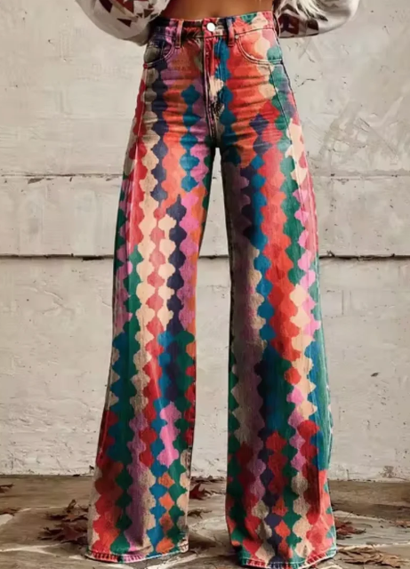 Anzhela - Wide Trousers with Colorful Print