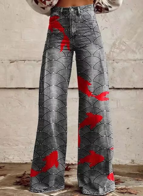 Anzhela - Wide Trousers with Colorful Print