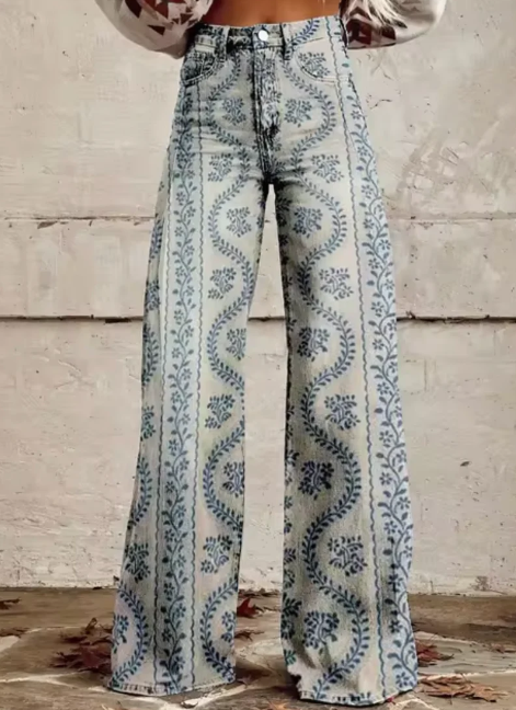 Anzhela - Wide Trousers with Colorful Print