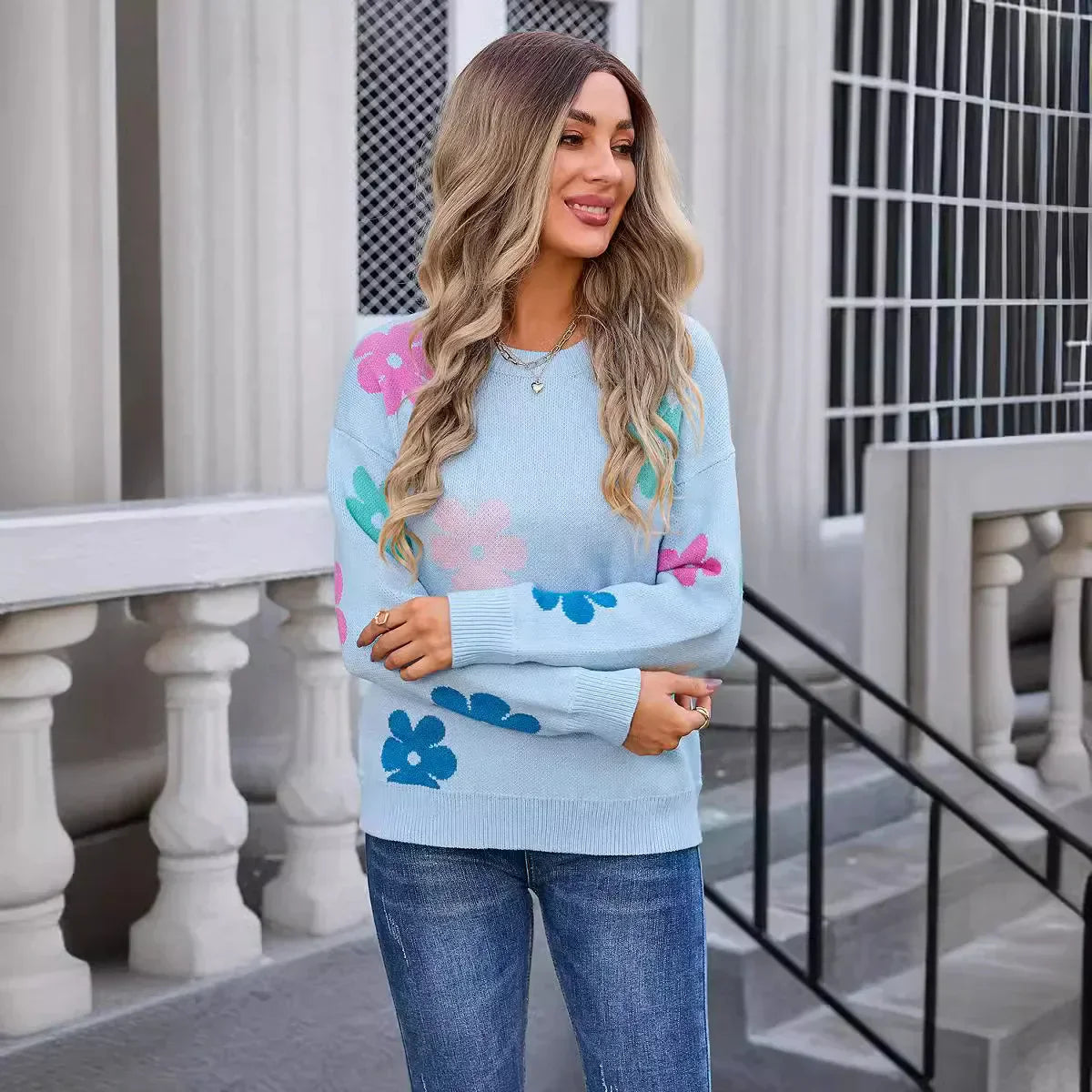 Aislin | Casual Floral Crochet Sweater