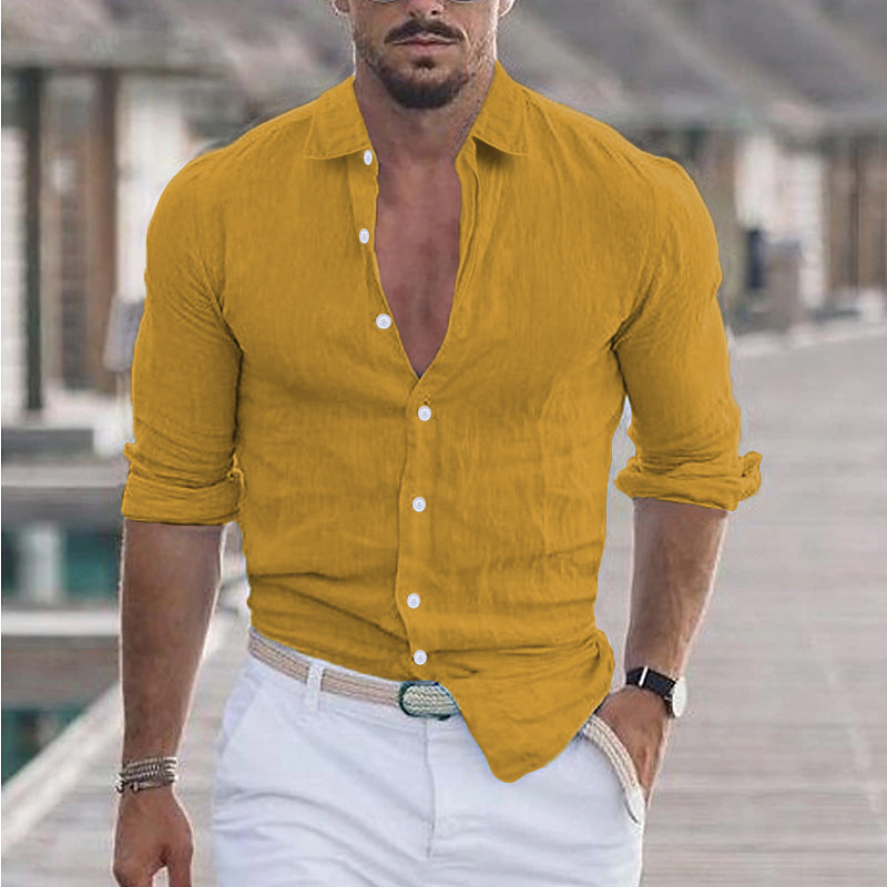 Men's Linen Shirt with Turn-down Collar - Dino