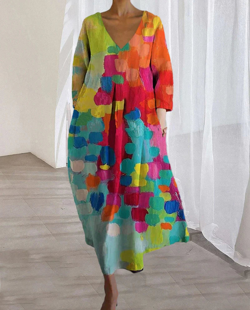 Anastasia - Colorful Printed V-neck Dress