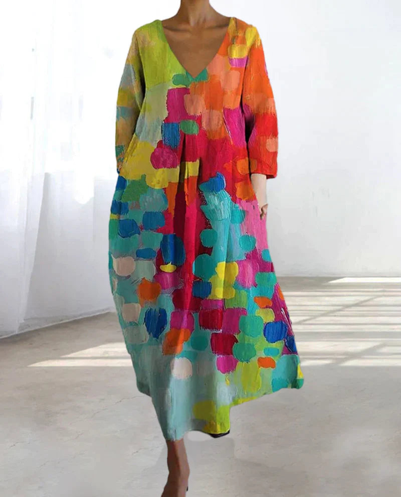Anastasia - Colorful Printed V-neck Dress