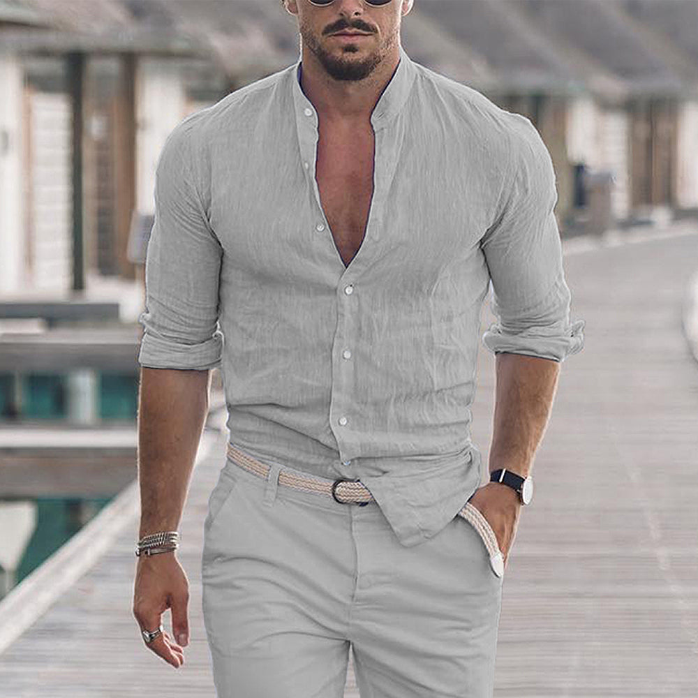 Men's Linen Shirt with Turn-down Collar - Dino