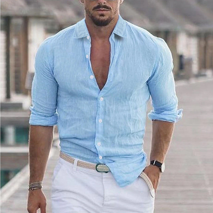 Men's Linen Shirt with Turn-down Collar - Dino