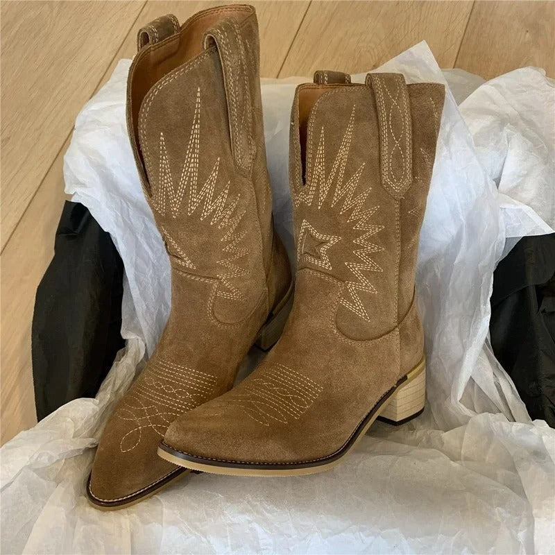 Margaret - Embroidered Leather Western Boots