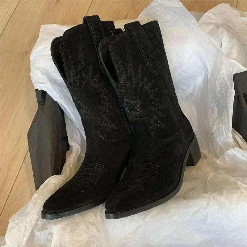 Margaret - Embroidered Leather Western Boots