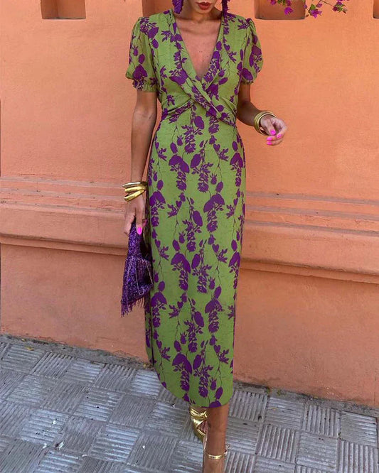Evalena - Elegant maxi dress with puff sleeves for women