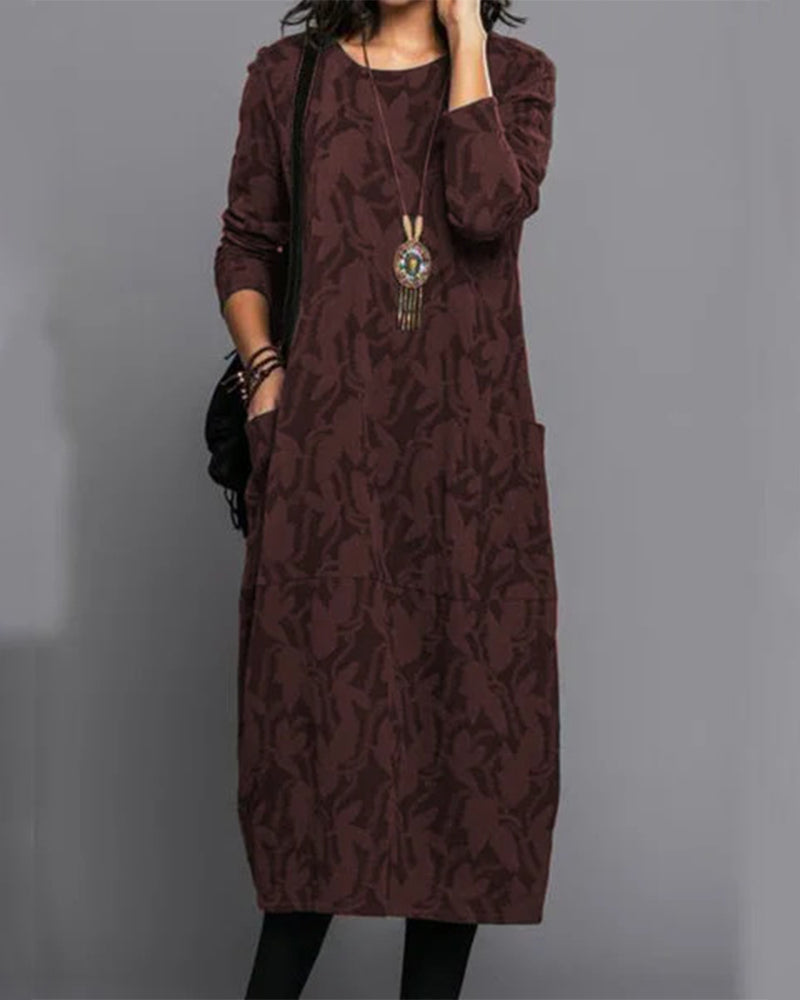Adel - Long-sleeved Pocket Dress with Print
