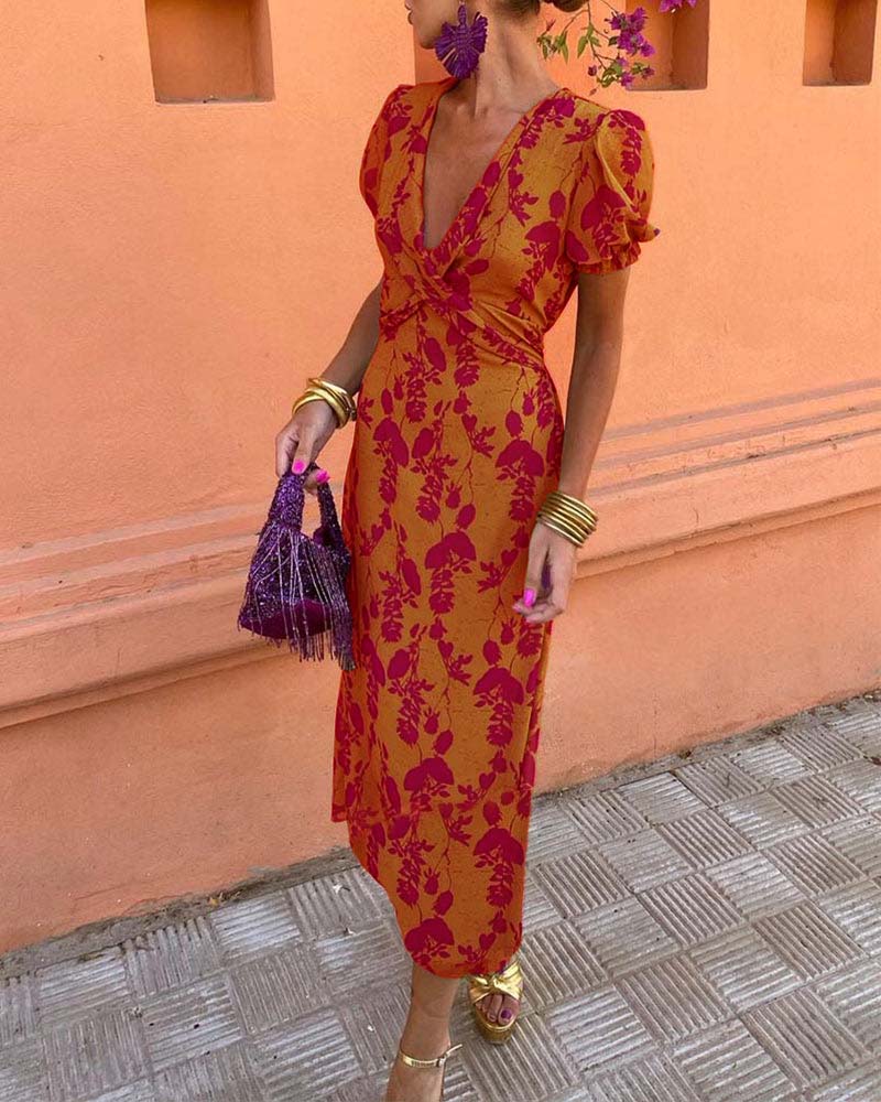 Evalena - Elegant maxi dress with puff sleeves for women