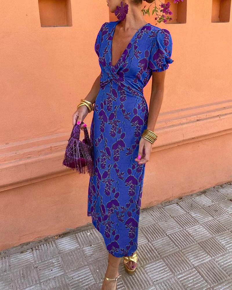Evalena - Elegant maxi dress with puff sleeves for women