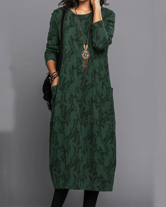 Adel - Long-sleeved Pocket Dress with Print
