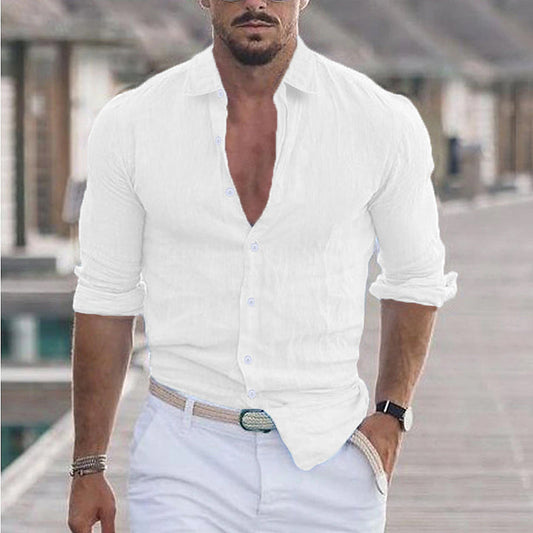 Men's Linen Shirt with Turn-down Collar - Dino