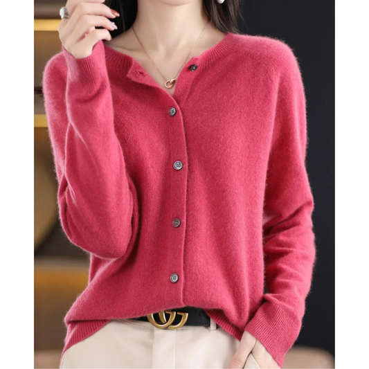 Pure Merino Wool Women's O-Neck Cardigan Sweater