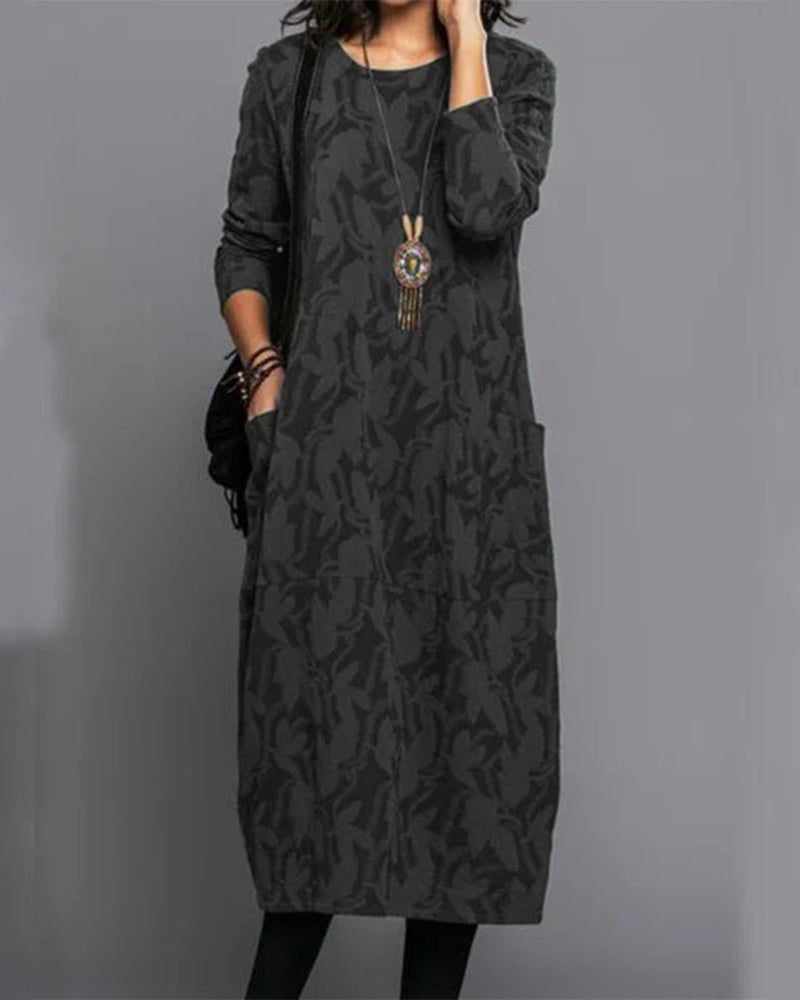 Adel - Long-sleeved Pocket Dress with Print