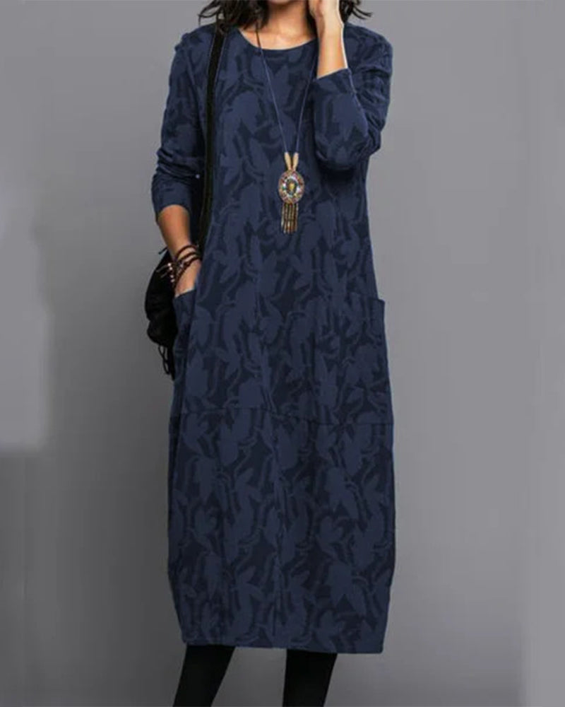 Adel - Long-sleeved Pocket Dress with Print