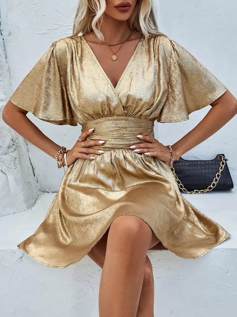 Fayruz – Flutter Sleeves V-neck Mini Dress