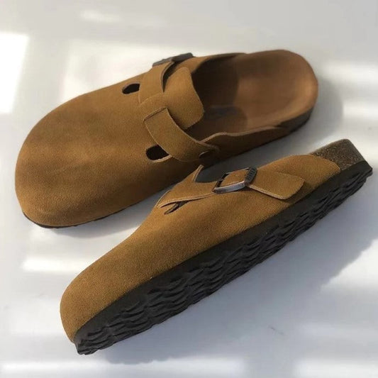 Boston - Suede Slip-on Clogs with Adjustable Buckle