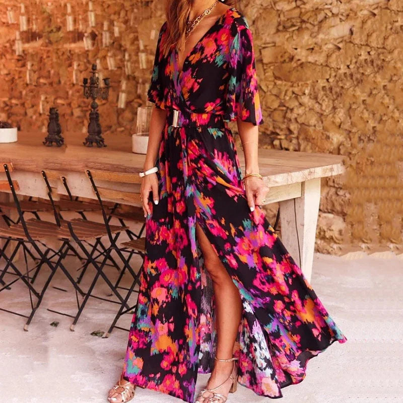Vina - Elegant Printed Maxi Dress with Slit